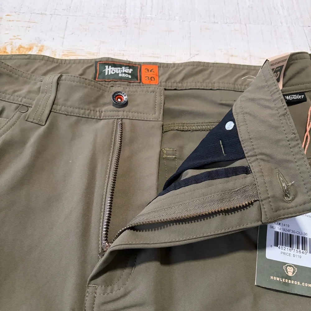 Howler Bros Frontside Tech Pants NWT size 36 x 30 Olive Green Straight Leg - Picture 9 of 14